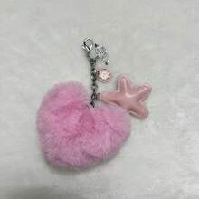 Sparkling Crystal Heart & Starfish Charm Bag Accessory, Cute & Versatile Bag Pendant - Pink - View 6
