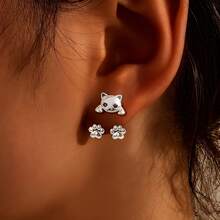 1 Pair Cute Sweet Cat Paw Pet Back Hanging Earrings, Women's Earrings, Suitable For Women's Daily Wear, Parties, Dates, Birthday, Valentine's Day Gifts For Women - 彩色 - 查看 3