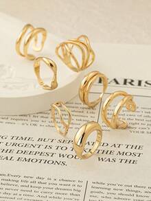 7pcs Gold Metal Thick Ring Set, A Complete Curated Stack Of Minimalist Criss-Cross Rings For Women. The Ultimate Stackable Jewelry Gift For Valentine's Day, New Year & Back To School Style. - Vàng - Xem 2