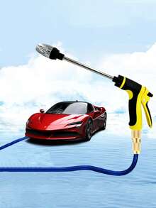 High Pressure Car Wash Water Gun, Home Car Washing Tool, Metal Long Handle, Rubber Coated Grip, Garden Irrigation Supplies - Yellow and Black - View 2