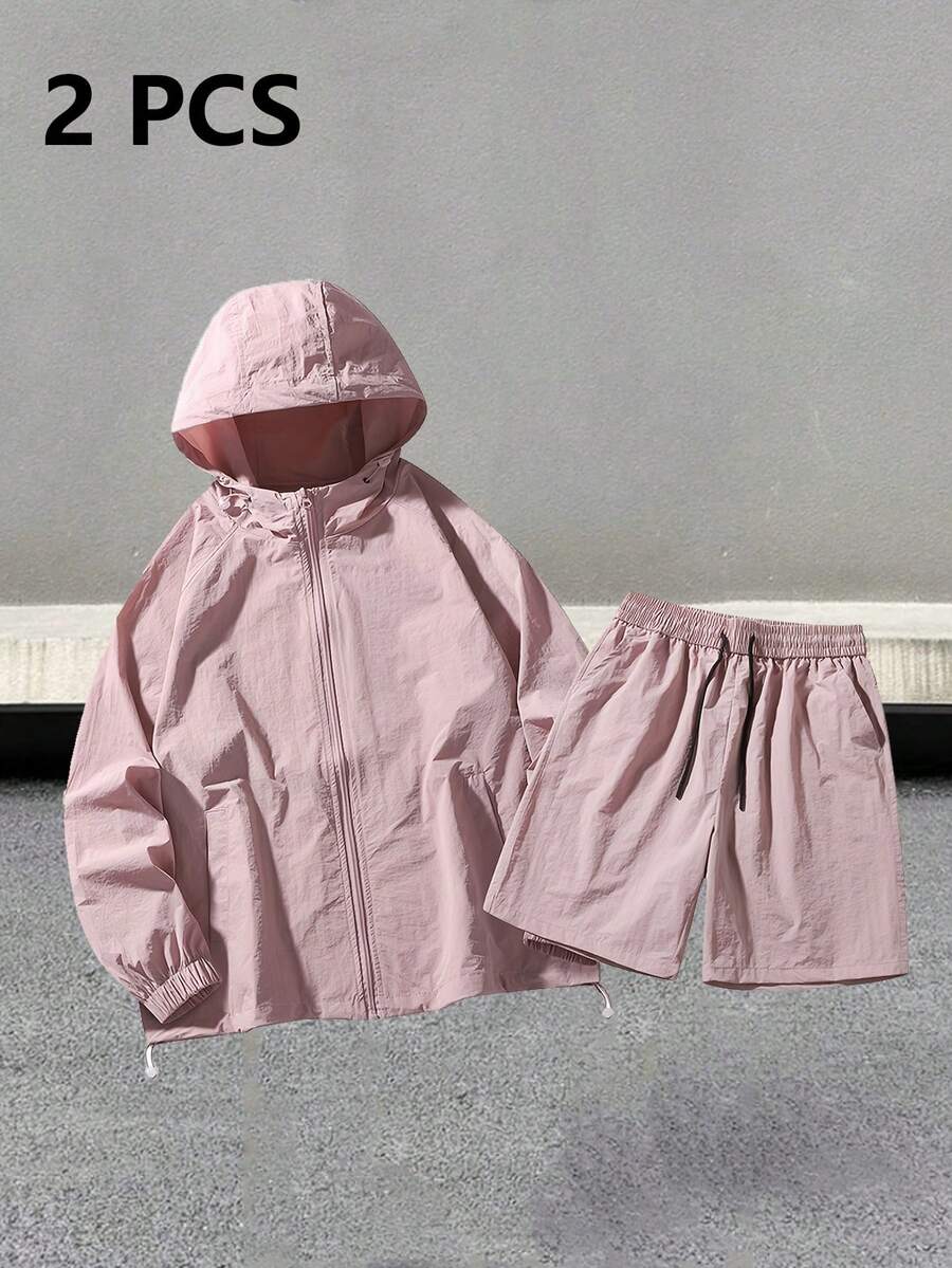 Summer Lightweight Loose-Fitting Casual Outdoor Beach Single-Layer Lightweight Shorts Set - 粉色 - 查看 1
