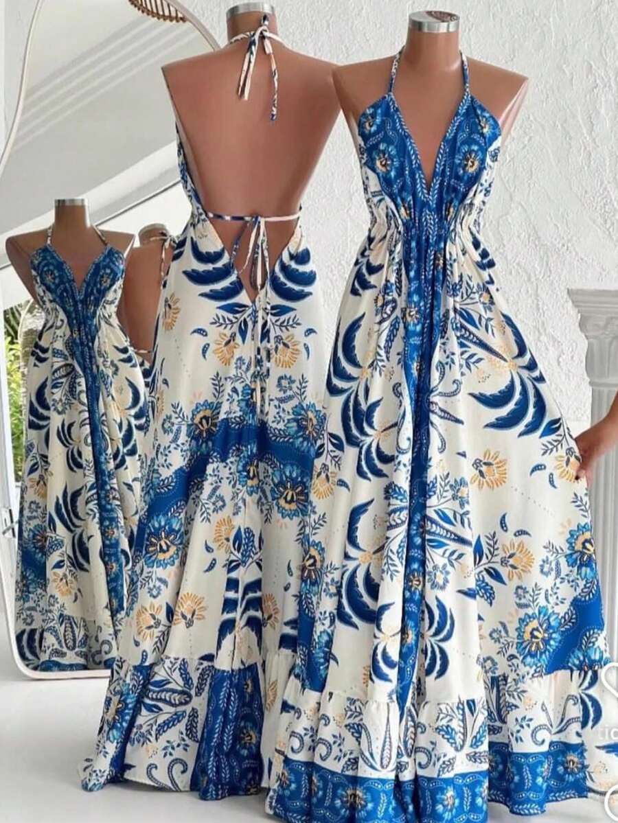 Long Dress With  Print And Detail On The Back. - Light Wash - View 1