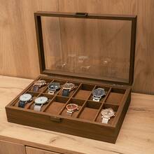 Personalized Watch Box, Customizable Engraved Watch Organizer With Glass Lid, Exquisite Watch Stand, Men's Watch Organizer, A Gift For Husband, Boyfriend Or Father. Watch Organizer. Stylish Box For Holidays. A Multi-Functional Storage Box Combining Jewelry And Watch Storage, Suitable For Desktops And Drawers. - Coffee Brown - View 13