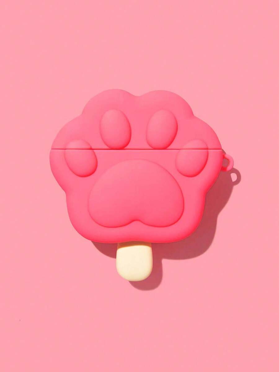 1pc Cute 3D Cat Paw Ice Cream Silicone Protective Case Compatible With Apple 4th Gen, Pro 3, New Bluetooth Earphone Cover, Pro 2 Earphone Case, Cartoon Creative Design For Girls - Pink - View 1