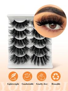 Youyibei Hot 5 Pairs Of Cosplay Manga Cat Eye 3d Mink Fur False Eyelashes, Soft, Fine, Natural & Reusable For Thick & Lengthening, Extended Eyelashes Strip Lashes, Lashes, Eyelashes, Fake Lashes - Fluffy Lashes - View 6