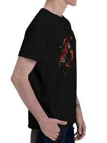 Playera Hombre con Estampado de Cuervo y Fuego Estilo Gótico - Negro - Ver 5