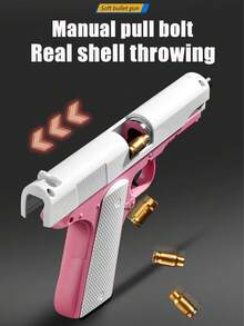 Pistola de juguete con expulsión manual de casquillos para adolescentes, 10 balas blandas, 8 casquillos, proporciona aprendizaje de juego de tiro para adolescentes, diseño de pistola, regalo de cumpleaños (Este producto tiene dos opciones: con texto y sin texto, entrega aleatoria, algunos colores de accesorios se entregan al azar, y puede haber errores en la medición del tamaño manual) - Multicolor - Ver 7