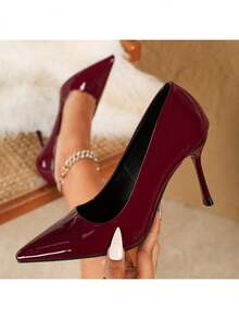 Women's Patent Leather Pointed Toe Stiletto Heels, Elegant High Heel Pumps For Formal Party Wedding Office Work, Daily Wear Dress Shoes For Ladies, Spring Summer Burgundy Red High Heels For Women - Màu Đỏ Sâu - Xem 14