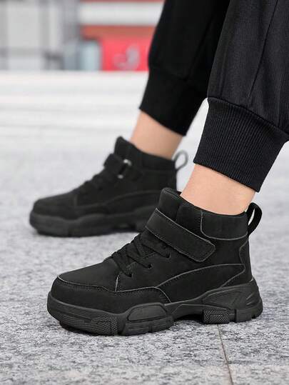 Children's Outdoor Sports Shoes, Boys' Mid-Top Leather Boots, Anti-Slip & Durable Hiking Shoes, Stylish Design, Suitable For Outdoor Leisure, All Seasons