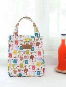 1 pieza Bolsa de almuerzo aislada con diseño de dibujos animados, bolsa gruesa para el almuerzo, bolso grande de capacidad portátil para picnic al aire libre - Multicolor - Ver 1