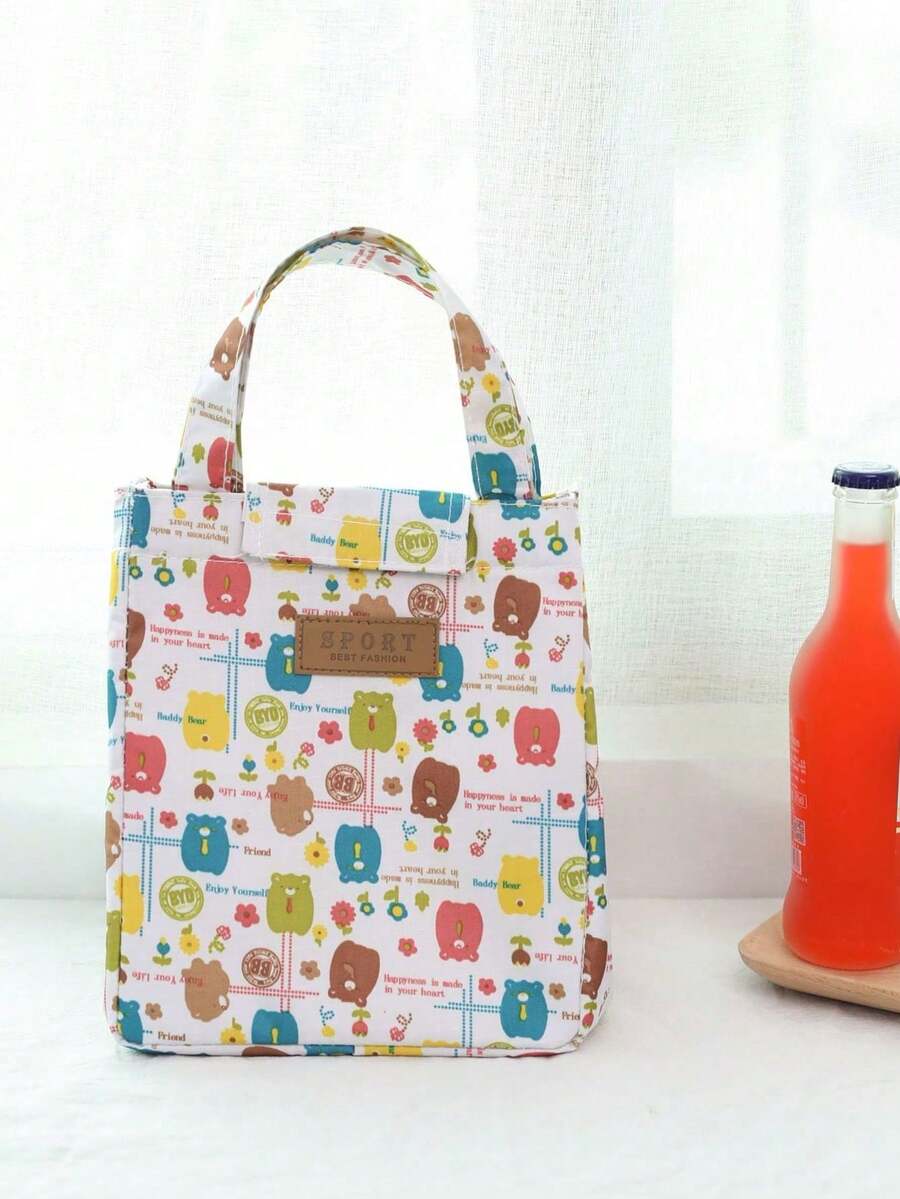 1 pieza Bolsa de almuerzo aislada con diseño de dibujos animados, bolsa gruesa para el almuerzo, bolso grande de capacidad portátil para picnic al aire libre - Multicolor - Ver 1