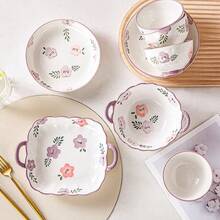 Japanese High-Quality Ceramic Tableware Set, Includes Large Rice Bowl, Soup Bowl, And Steamer Plate, Microwave And Dishwasher , Suitable For Housewarming, Wedding Gifts, Luxury Bowls And Plates Set - Purple Daylily - View 6