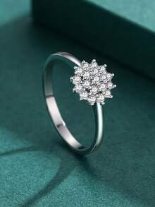 1 pieza Anillo de zirconia cúbica de moda para mujer para boda, compromiso, aniversario, fiesta, joyería, regalo del Día de San Valentín - Plateado - Ver 9