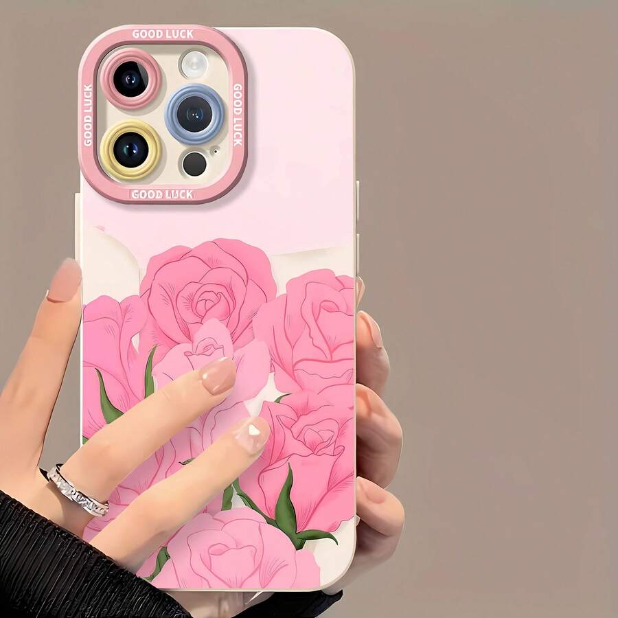 Floral Pink Rose Design Phone Case Compatible With Samsung Phone Cases, Phone 12, 13, 14, 15 Pro, Phone 14 Plus, Phone 15, 16 Pro Max, Phone 17, Phone 17 Pro, Phone 17 Pro Max, And Phone 17 Air. Made Of TPU Material, It Provides Anti-Slip And Drop Protection, Features Raised Lens Protection, And Boasts A Stylish And Attractive Design. It's A Great Gift For Yourself, Family, Friends, And Loved Ones. - 白色 - 查看 1