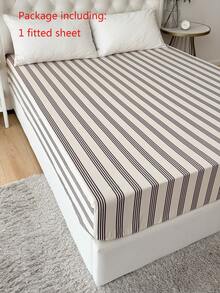 1pc 100% Cotton Fitted Sheet, Striped Washed Cotton, Natural Texture, Soft & Comfortable, Fits 30cm Thick Mattress, Unisex Dorm Bedding, School Dormitory Decor, Minimalist Bedroom Decor - Multicolor - View 6