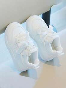 儿童跑步鞋，时尚百搭软底软皮防滑男女童休闲运动鞋，春秋季 - 白色 - 查看 4