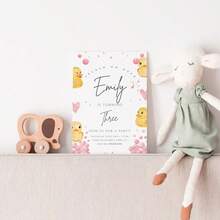 Editable Duck Birthday Party Invitation Card - Duck Party Invitation, Girls Birthday Invitation, Kids Birthday Invitation, Yellow, Pink - A - View 4