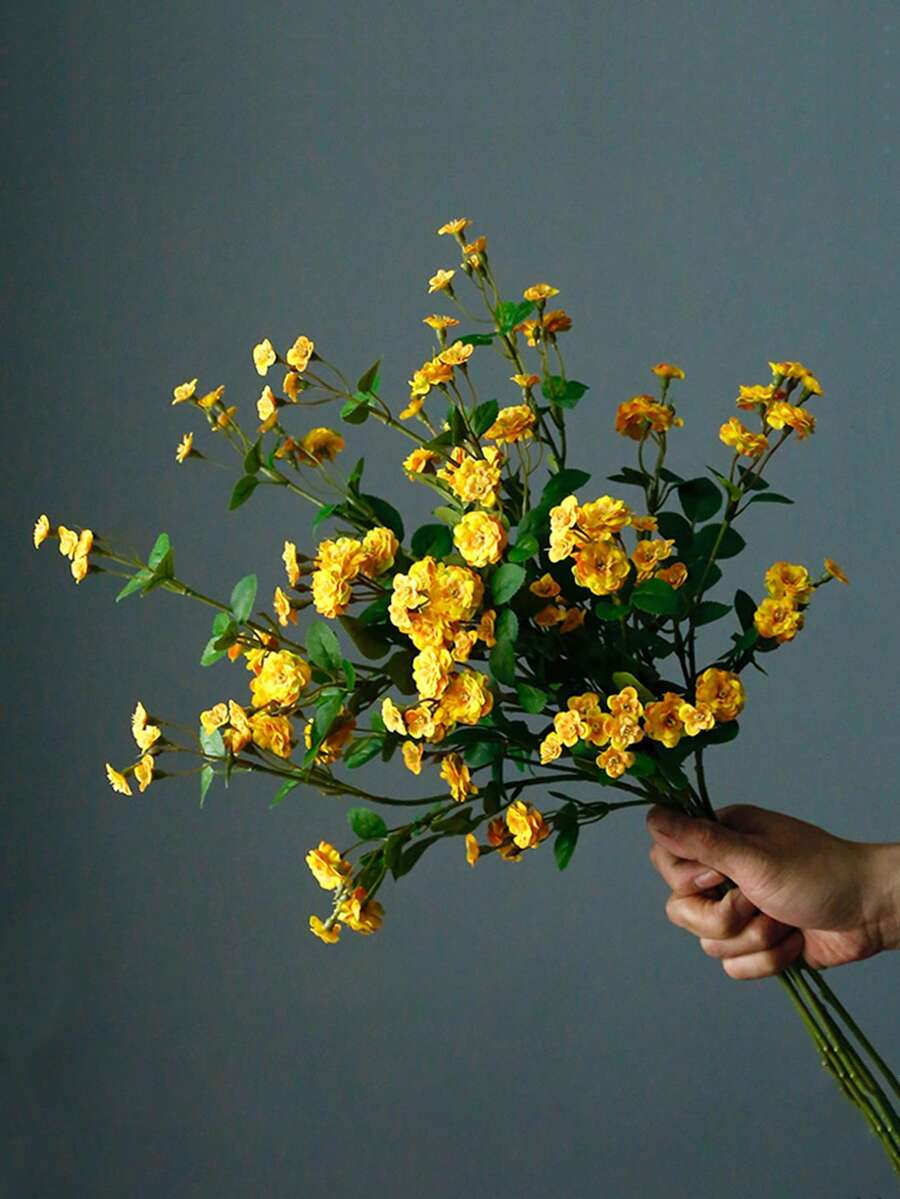 1pc Artificial Rose Flower Bouquet, Home Vase Decor, Wedding Decoration, Outdoor Garden Decor, Birthday Party Prop - Yellow - View 1