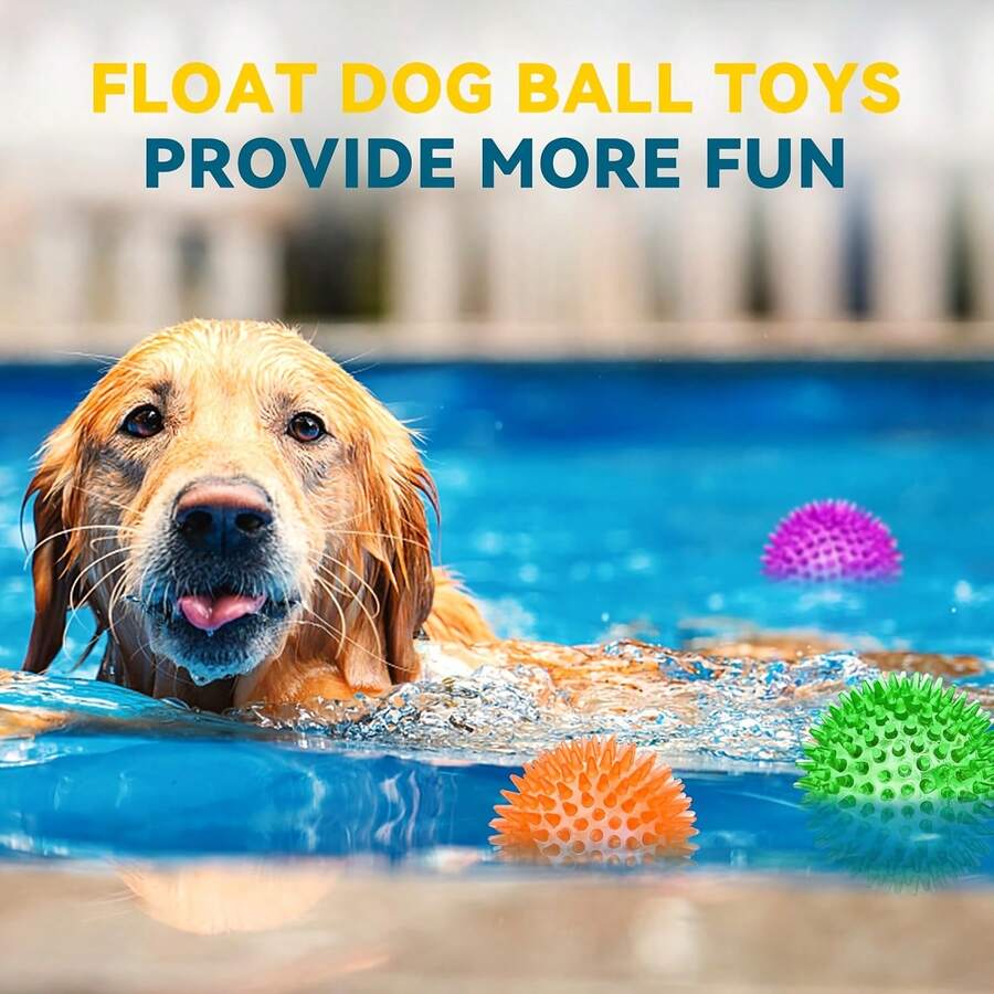 会发出吱吱声的狗狗球，带尖刺的漂浮狗狗磨牙玩具，耐用结实的磨牙球玩具，适合大、中、小型犬和幼犬，互动狗狗球 - 彩色 - 查看 1