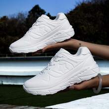 Nouvelles chaussures de course mode couleur unie pour femmes, baskets de sport respirantes et légères, chaussures athlétiques confortables et durables avec semelle épaisse pour les sports de plein air, le port décontracté quotidien, la course sur sentier - Blanc - Voir 10