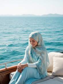 1 pezzo Velo hijab da donna multicolore con stampa floreale e motivo marmorizzato, stile bohémien, moda casual da strada, adatto per uso quotidiano e in tutte le stagioni - Multicolore 2 - Visualizzare 10