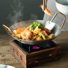 1pc Wok Double Handle Cooking Pan Round Bottom Chinese Wok Hot Pot Frying Pan Stewpot Skillet Stir Fry Pan For Gas Cooktops Kitchen Cookware - Multicolor - View 3