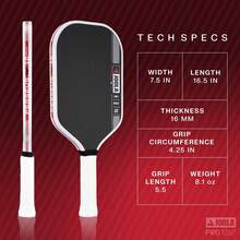 1 pièce Raquette de pickleball Pro IV T700 avec manche en fibre de carbone - Surface en fibre de carbone d'origine - Perseus - 14mm/16mm - Puissance flexible technique - Noyau de propulsion - Certifié UPA-A et USAP - T700 - Voir 6