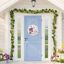 1 pieza Decoración de puerta "Él ha resucitado" Letrero de puerta delantera religiosa de Pascua con cruz Colgante de puerta de Pascua para decoración de hogar, pared, corona, granja, interior y exterior, decoraciones de primavera - Multicolor - Ver 6