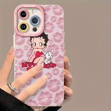 con vestido rojo y besos rosas. Esta elegante funda rosa es compatible con Samsung, Apple, VIVO, OPPO, , Transsion, ,  y Honor. Fabricada en silicona TPU, ofrece protección contra golpes y caídas, además de una sensación superior. Es un regalo ideal para familiares, amigos y seres queridos, y una opción perfecta para San Valentín y Año Nuevo. - Blanco - Ver 2