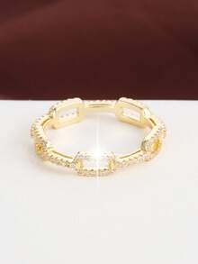 1pc Chain Design Cubic Zirconia Inlaid Fashion Ring For Women - Multicolor - View 3