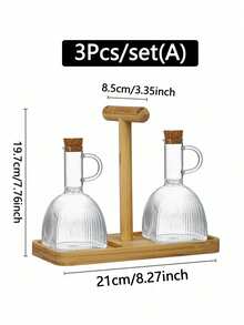2pcs 360 Degree Transparent Glass Bottle With Lid And Handle, Heat Resistant Soy Sauce/Vinegar Bottle - Multicolor - View 3