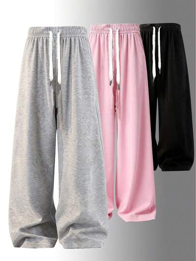 3 بنطلونات رياضية ذات خصر مربوط بحبل ربيعية