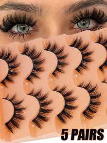 5 Pairs 3D Fluffy Faux Mink Eyelashes, Thin False Lashes, Thick False Lashes, Curly False Lashes, 3D Natural False Lashes, Suitable For Various Occasions - Fluffy Lashes - View 2