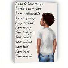 1pc Unframed Canvas Poster - Inspirational Youngsters' Affirmations With Curly Hair Character, White T-Shirt & Blue Jeans, Perfect For Bedroom, Office, Living Room, Cafe, Or Bar Wall Decor - Ideal Gift For Mother'S Day, Valentine'S Day, Easter, Thanksgiving, And Independence Day, Youngsters Room Art | Motivational Poster | Canvas Wall Art, Youngsters Room Decor - I - View 6