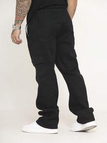 Men's Cargo Pants In Twill And Denim, Comfortable Oversized Casual Fit With 6 Pockets, Skate Style - Black - View 7