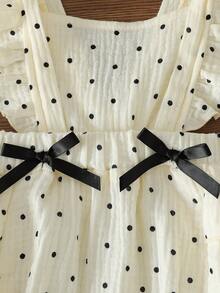 Baby Girls' Cute Square Collar Ruffle Double Bow Button Front Romper, Fashionable & Versatile Baby Girl Clothing For Spring/Summer, Suitable For Daily, Party, Outing - White - View 5