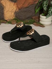 New Thick Sole Wedge Slide Sandals For Women, Fashion Summer Beach Slippers - Black - View 4