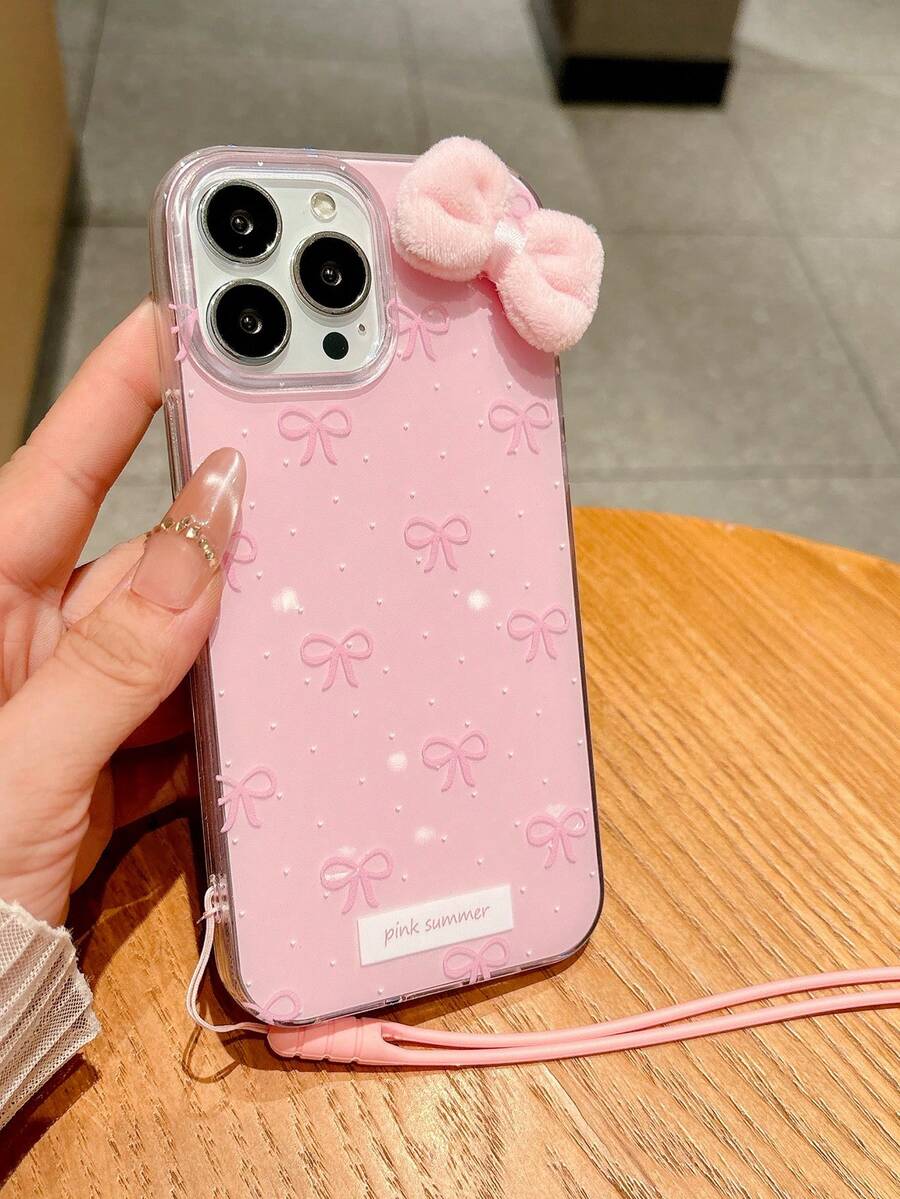 可爱简约粉色蝴蝶结波点手机壳，适用于 17 Pro Max、17 Pro、17、Air、17、16、15、14、13、12、11 Pro Max Plus，送给女孩的礼物，柔软保护后盖 - 粉蝴蝶+矽膠 - 查看 1