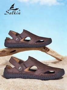 Salkin 新款设计师手工夏季男士凉鞋，价格亲民，奢华工艺，包头设计，多功能，稳固贴合，后跟带设计，平底防滑，经久耐穿，休闲百搭，适合户外、沙滩、钓鱼、散步等场合，柔软舒适透气的皮革材质，建议选购大一码。 - 紅棕色 - 查看 6