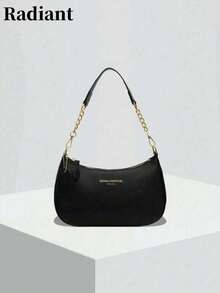 2025 New Fashion Classic Versatile Letter Graphic Decor Solid Color PU Waterproof Material Crescent Shoulder Bag, Suitable For Shopping And Crossbody Wear - Black - View 8