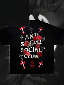Anti Social Club Graphic Cropped T-Shirt For Boys And Girls Men, Women All Ages Family T-Shirt Letter New Streetwear Clothing Harajuku T-Shirt, Fashionable And Comfortable - màu đen - Xem 4