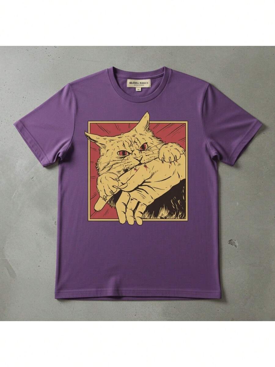 Vintage Cat T-Shirt, Retro Bite, Grunge, Authentic, Stylish, Regular Blogger Style - 紫色 - 查看 1