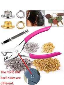 Kit de herramientas de ojal, juego de aros de pendientes de metal hueco, juego de alicates de ojal hueco, broches a presión, juego de herramientas de perforación para manualidades de costura, juego de instalación de ganchos de cinco garras, broches a presión sin gancho, alicates de engaste manual de gancho, gancho madre-hijo, juego de herramientas de ojal de cable, ojales metálicos y arandelas plateadas/doradas, juego de engaste manual de ojal de cable, adecuado para cuero/cinturón/zapatos/artesanía - Multicolor - Ver 7