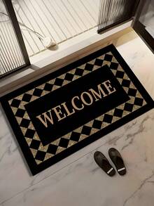 1Pc  Welcome Mat Features A Black Border And Yellow Accents. Made From Durable Polyester Fabric, It's Easy To Clean And Suitable For Use In Kitchens, Hallways, And Living Rooms. It Can Also Be Used As A Front Door Welcome Mat And Is Ideal For Valentine's Day And Thanksgiving. - 彩色 - 查看 6