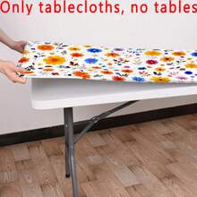 1pc Elastic Edge Tablecloth, Vibrant Orange Yellow Blue Pink Color Blocking, Healing Ditsy Floral Stretch Tablecloth, Spring Family Gathering Outdoor Party Gift, Home Decor, Suitable For Home Gatherings, Outdoor Decoration, Holiday Use, Indoor/Outdoor - Multicolor - View 7