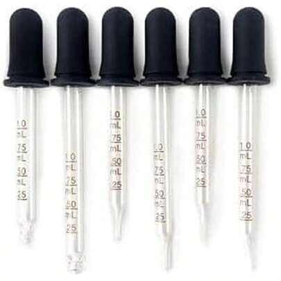 Vivaplex, 6, Cuentagotas de vidrio graduados de 1 ml. Paquete surtido de pipetas calibradas de punta larga y corta, recta, curva y redonda.