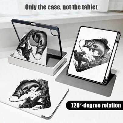 1pc Fishing Man Pattern Flip Cover Desk Protective Case With Pen Slot, Compatible With IPad 10.9/10.2/Air 5th Gen/Pro 11/10th Gen/9.7/Air 2/Compatible With IPad (7th Gen)/Compatible With IPad (8th Gen)/Compatible With IPad Air 4/5/Pad Pro 11/Compatible With IPad 10.9" (2022), Smart Protective Cover, Compatible With IPad Air 13 (M3 2025)/Pad Air 11 (M3 2025)/Pad Air 11 (M3 2025)/Pad 11 (A16 2025), Supports S7/S8/S9/S6 Lite/S7+/S8+/S7FE/A7/A8/A9