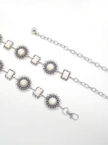 1pc Women's Hollow Turquoise Metal Waist Chain Inlaid With White Turquoise Bohemian Style Waist Belt, Suitable For Party, Date, Daily Wear, Festivals, Gifts, Fashionable Item, Polka Dot Bohemian Zinc Alloy Women Waist Chain, All Seasons - Multicolor - View 9