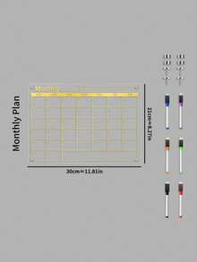 1 套透明金色计划板（含 6 支磁性白板笔）空白周/月计划磁性备忘录板，可擦写办公提醒板，冰箱日历展示板 - 磁性展示板 - 查看 15