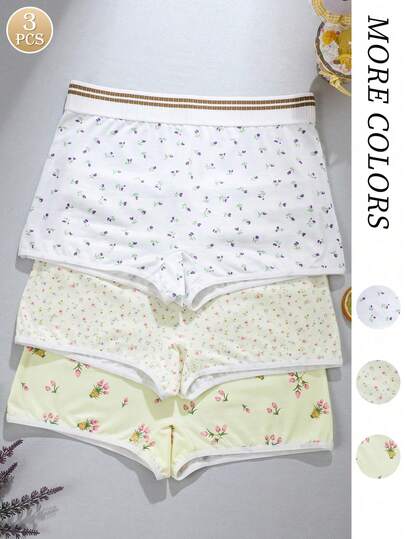 运动风三件套碎花女士三角裤，清新乡村风，柔软亲肤面料，适合日常穿着